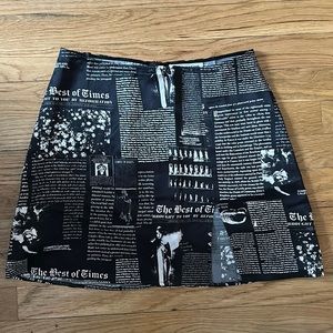 Reformation Robbie Silk Skirt w/ Slit in Newsprint